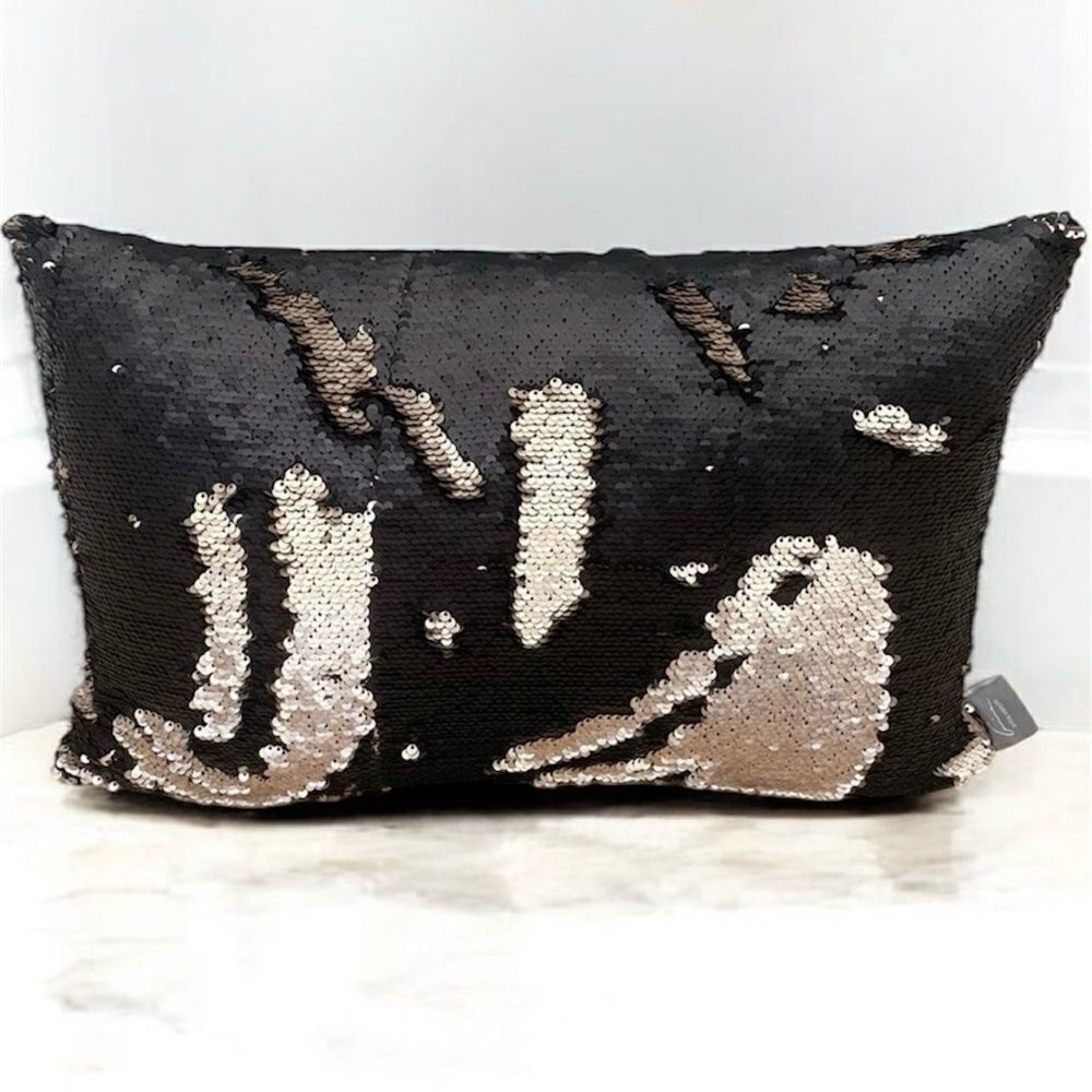 NWOT NEW Aviva Stanoff Black/Bronz Gold Sequin Accent Luxury Down Filled Pillow